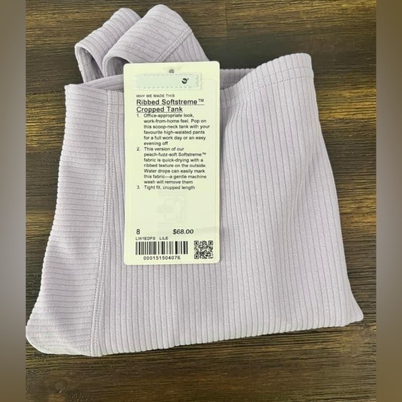 lululemon athletica Tops - NWT Lululemon Ribbed Softstreme Cropped Tank. Lilac Ether. Size 8.